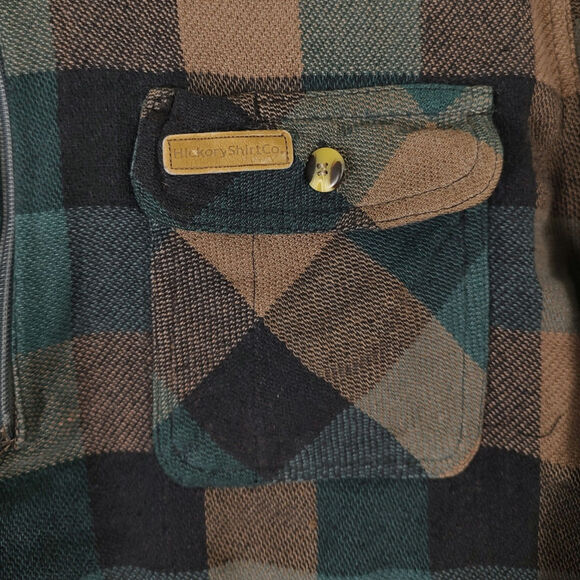 VTG Hickory Shirt Co green/tan plaid 1/4 zip distressed flannel mens M-Tall - Picture 3 of 9